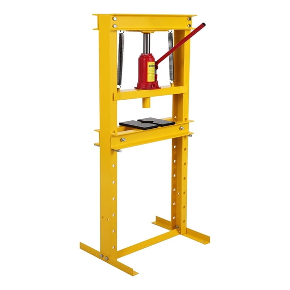 Telyswee Hydraulic Press 6 Ton 12 Ton Hydraulic Shop Press, H-Frame Garage Floor Benchtop Press Adjustable Shop Press with Plates, Adjustable Working Table Height, for Gears and Bearings, Yellow