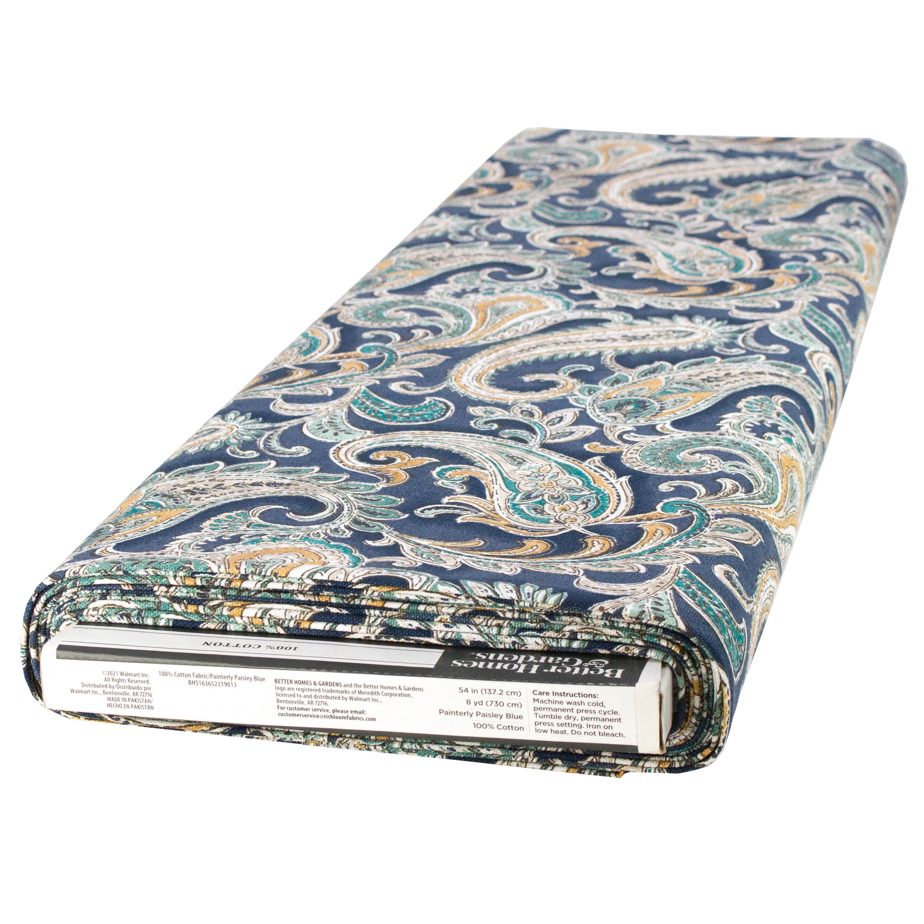 Better Homes & Gardens 54” Width 100% Cotton Fabric, 8 Yard by the Bolt, Painterly Paisley Blue