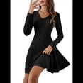 thumbnail image 3 of Vestido de Suéter de Larga, Vestido de Otoño, Cuello Redondo, Cintura Alta, Vestido Ajustado, Vestido Casual para Mujer Negro L, 3 of 8