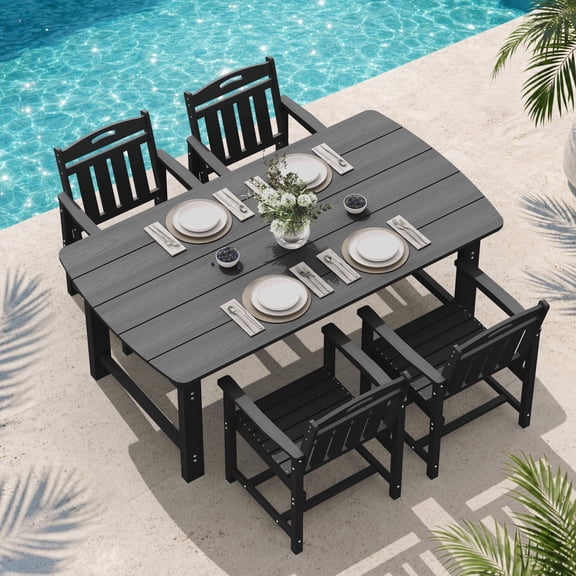 MUCHENGHY 5-Piece HDPE All-Weather Patio Dining Set w/ 4 Chairs and Umbrella Hole, Black