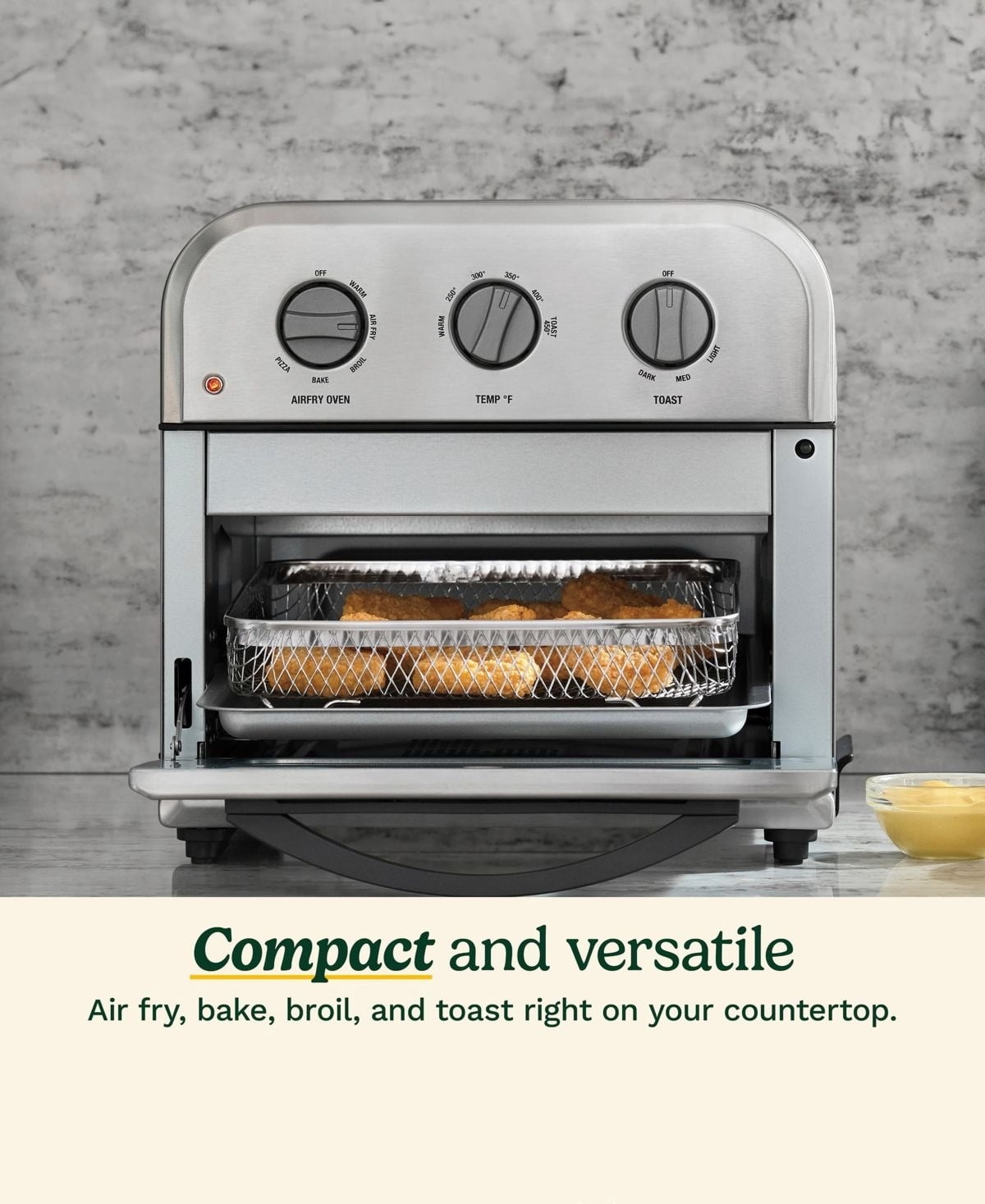 Compact Air Fryer Toaster Oven with Convection, 6 Presets, 0.6 cu ft Interior, 450 °F Max Temp, Silver & Black