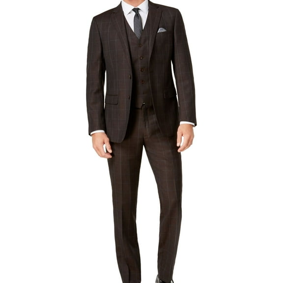 Tallia Mens Vested Two Button Blazer Jacket, Brown, 46 Regular