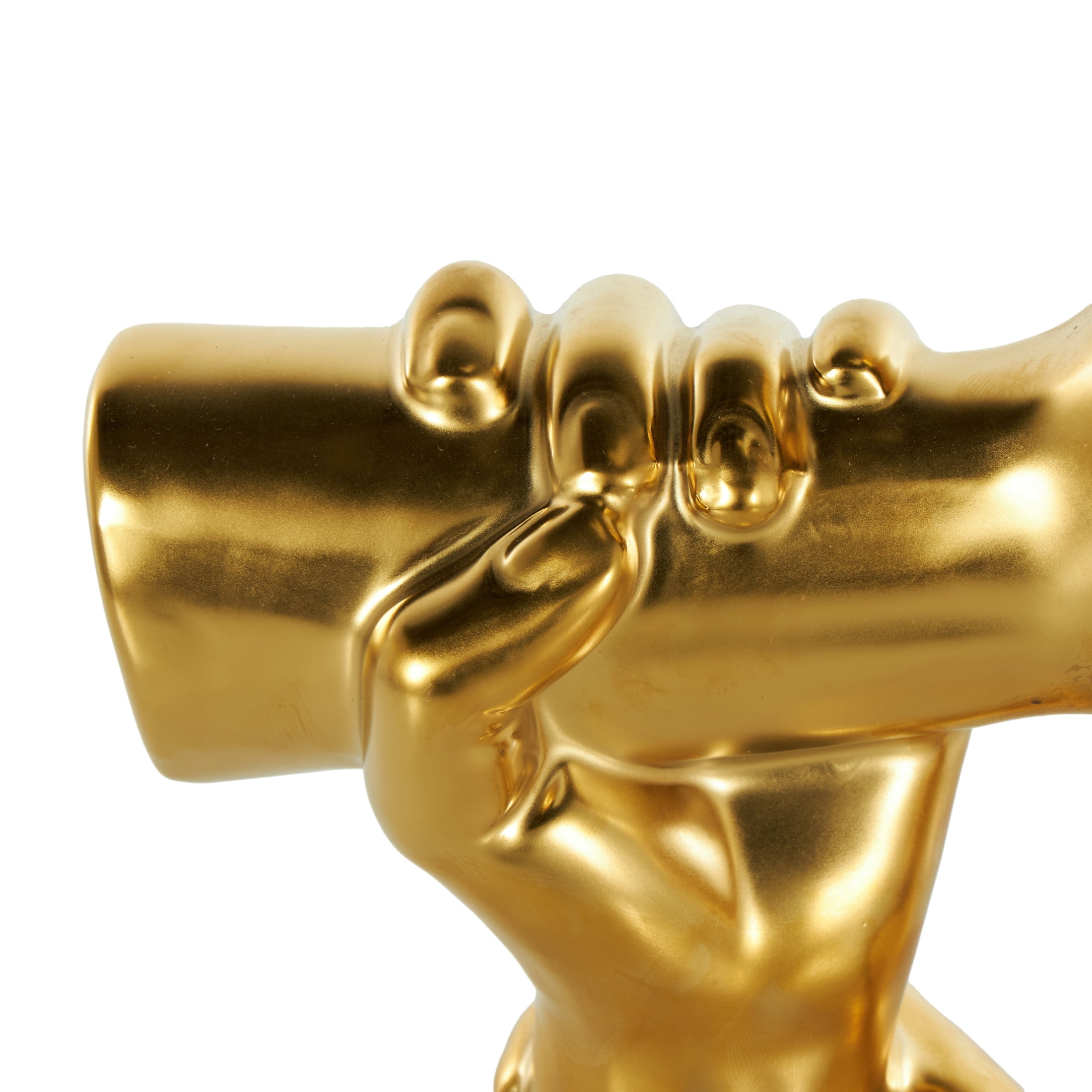 13" x 13" Gold Ceramic Gripping Hands Sculpture, by DecMode
