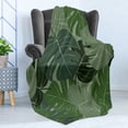thumbnail image 4 of Forest Green Soft Flannel Fleece Throw Blanket, Camouflage Pattern of Palm Leaves Tropical Nature Themed Foliage, Cozy Plush for Indoor and Outdoor Use, 60" x 80", Sage Green Pale Green, by Ambesonne, 4 of 5
