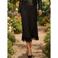thumbnail image 5 of Black Polka Dot Midi Skirt With Lace Trim Flowing Sheath Style, 5 of 8