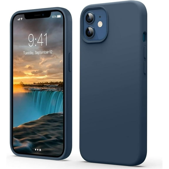 Liquid Silicone Case for iPhone 12/12 Pro, [Scratch-Resistant, Anti-Fingerprint, Shockproof] Protective Slim Phone Case, 4-Layer Cover with Microfiber Lining, Silky-Soft Touch, 6.1'', Navy Blue