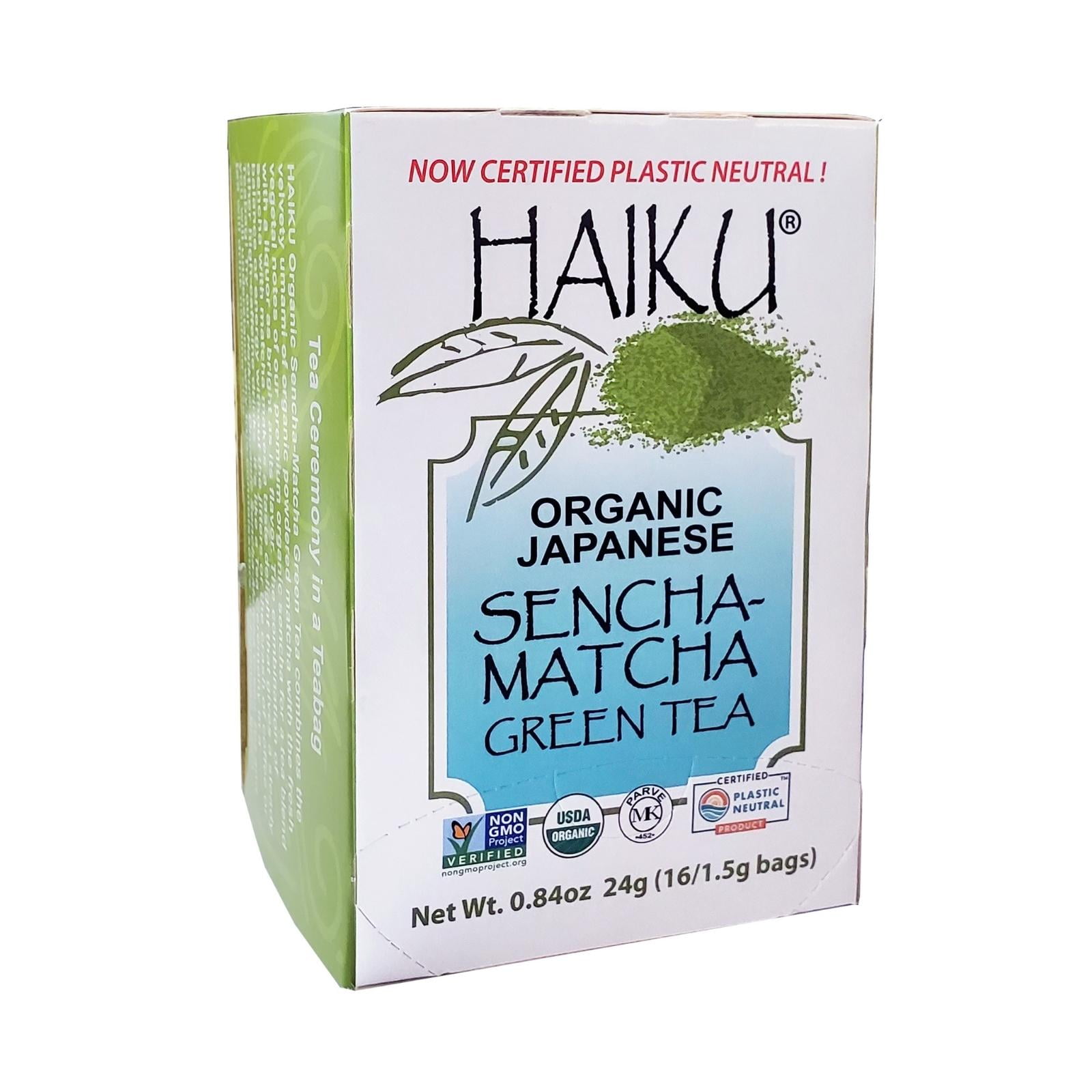 Haiku Organic Japanese Sencha Matcha Green Tea, Sencha Leaves with Matcha Powder, Organic, Kosher, Non-GMO, 1 Box (16 tea bags)