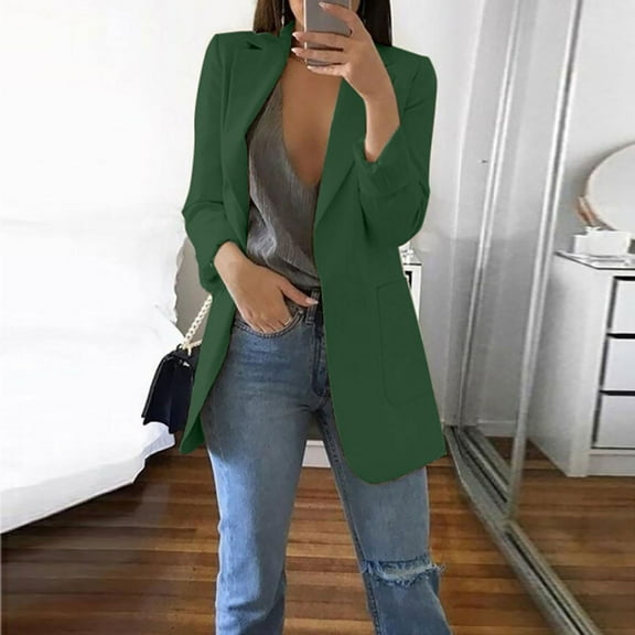 Blazers for Women Casual Open Front Blazer Business Business Coat Solid Color Outwear Dressy Long Sleeve Blazer