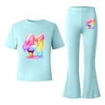 thumbnail image 5 of Rhuody Ensembles pour Fille Rentrée des Classes Imprimés de Dessins Animés Manches Courtes Survêtement Col Rond Hauts Pantalons Évasés Basique Tenue de Printemps Vert Menthe 7-8 Ans, 5 of 5