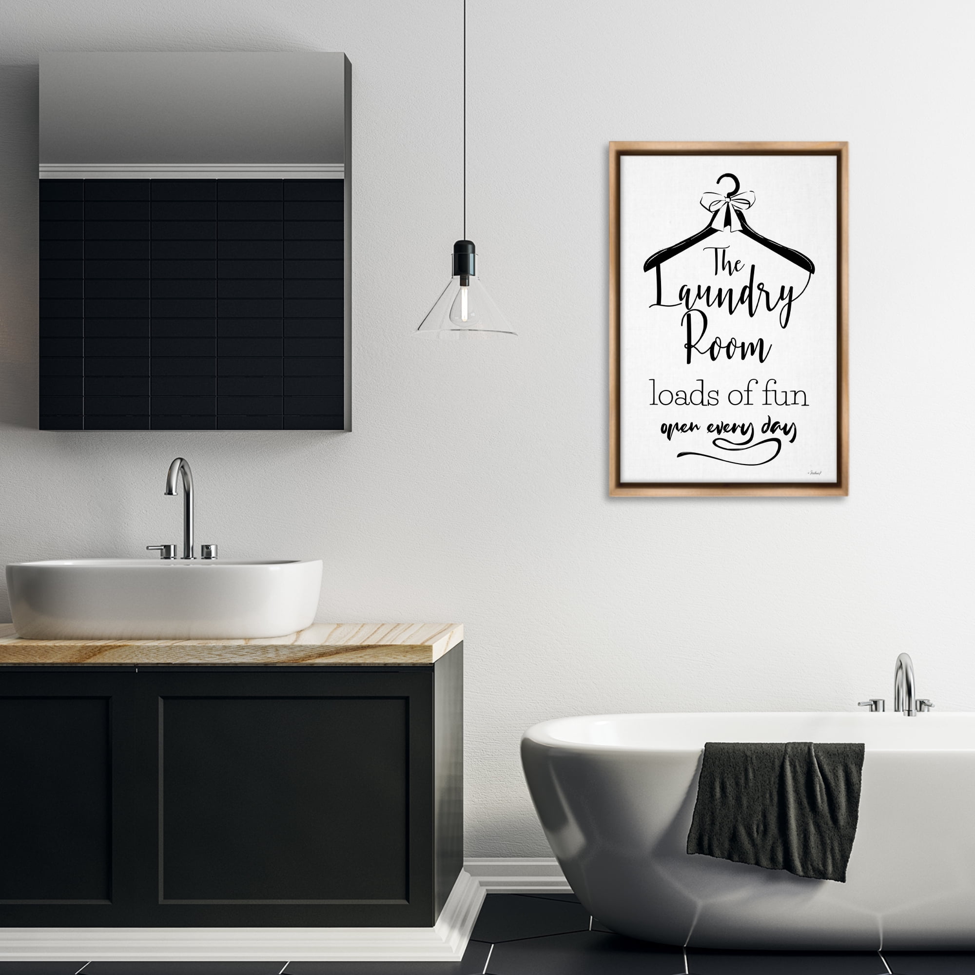 Stupell Industries Laundry Room with Hanger Bath & Laundry Painting Brown Floater Framed Canvas Art Print Wall Art, 21 x 31