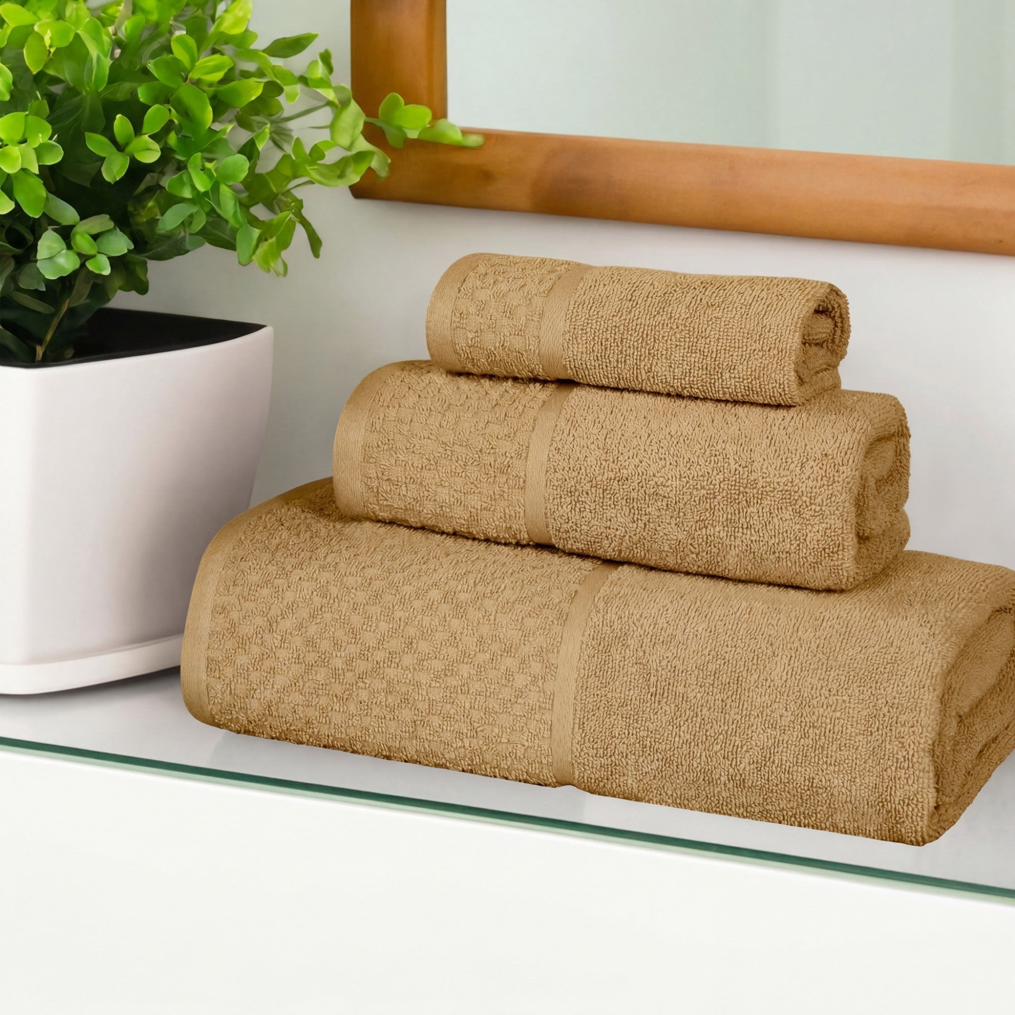 Superior Modern Cotton 3 Piece Bathroom Towel Set Medium Weight Solid, Bronze