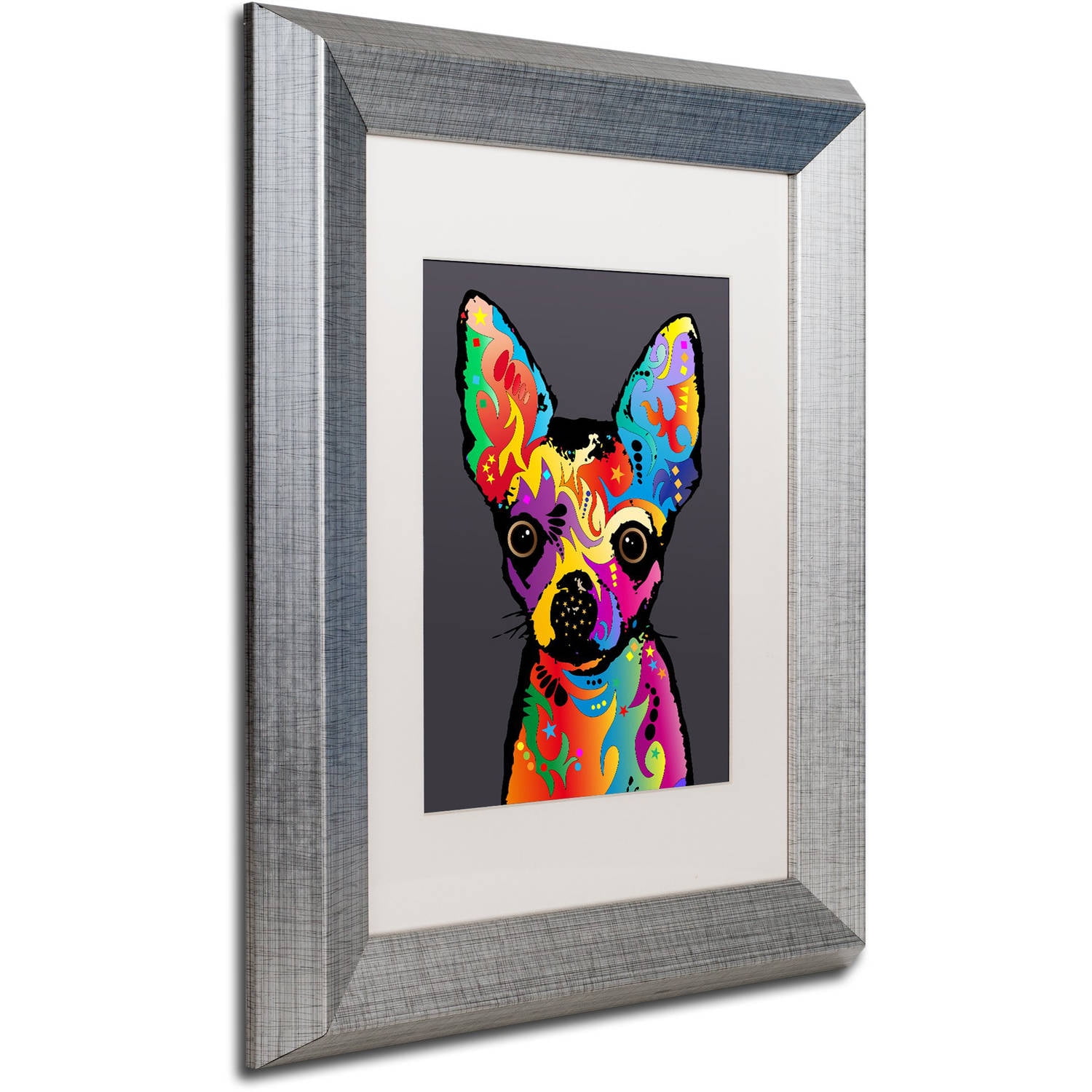 Trademark Fine Art "Chihuahua Dog Grey" Canvas Art by Michael Tompsett, White Matte, Silver Frame