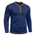 thumbnail image 4 of SAWOBUUN Mens Long Sleeve Ribbed Henley Shirt Slim Fit Color Block Knit Pullover Top Casual Stretch Thermal Undershirt for Fall Winter, 4 of 6