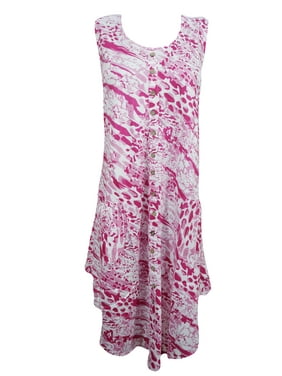 Mogul Women's Summer Dress Pink Boho Style Sleeveless Button Front Tunic Dresses