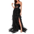 thumbnail image 2 of DailyTrove Women's Feather Trim Evening Gown-Strapless-High-Slit-Polyester-for Gala/Wedding- Feather, 2 of 5