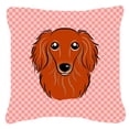 thumbnail image 2 of Checkerboard Blue Longhair Red Dachshund Fabric Decorative Pillow, 2 of 3