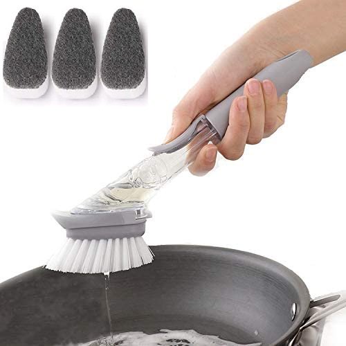 Kitchen Soap Dispensing Dishwashing Brush, 2 in 1 Sponge and Bristles