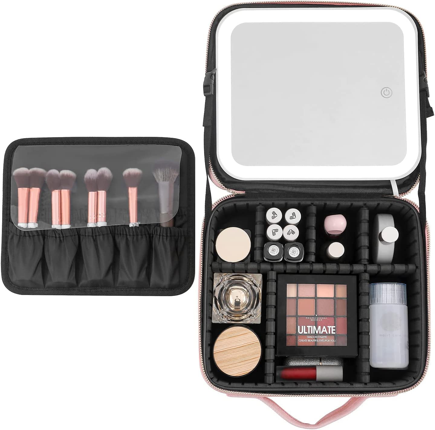 Katadem Travel Makeup Bag - Large Opening, Portable, Grid-Pink
