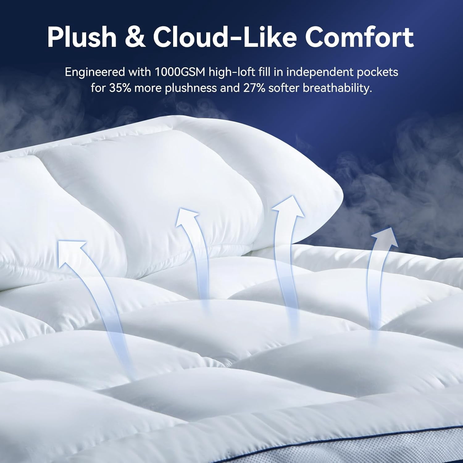 Queen Size Dual Layer 4 Inch Memory Foam Mattress Topper, 2 Inch Fluffy Soft Pillow Top Mattress Pad Cover and 2 Inch Gel Memory Foam for Back Pain Relief, Breathable, Cooling