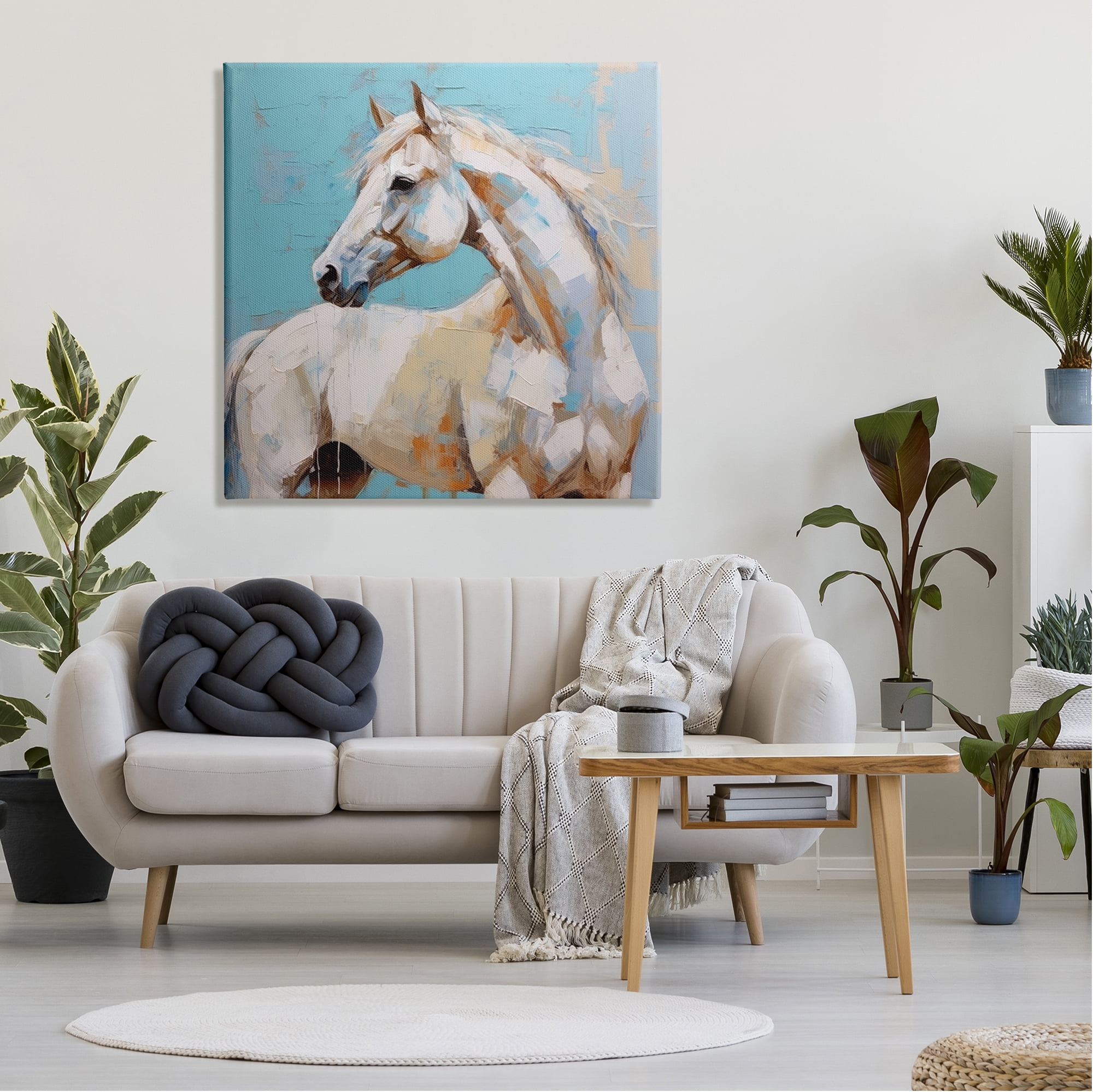 Stupell Industries Modern Horse on Blue Animals & Insects Painting Gallery Wrapped Canvas Art Print Wall Art, 36 x 36