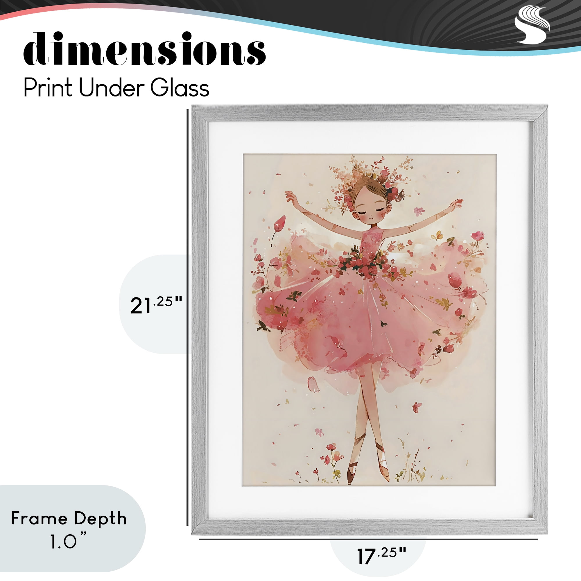 Stupell Industries Pink Floral Dress Ballerina Gray Framed Print Under Glass, design by Creative Studio