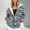 thumbnail image 2 of Bibifish Womens Hoodie Black White Zebra Print Full Zip Up Hoodie Jacket Drawstring Hood Relaxed Fit Comfy Casual Daily Wear Trendy Hoodie, 2 of 5