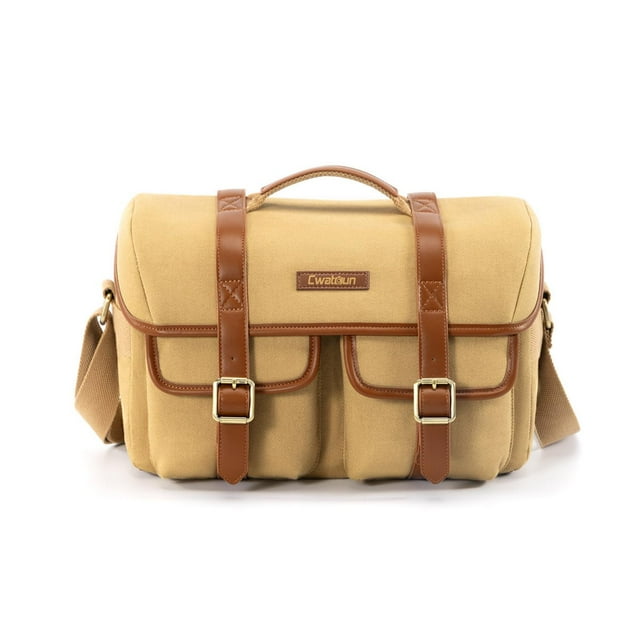 CWATCUN Cwatcun D146 Vintage Style DSLR Crossbody Bag - Large Capacity Canvas Camera Storage with Adjustable Compartments and Multi-Functional Pockets for Travel and Photography