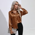 thumbnail image 3 of Women's Button Down Shirt Satin Silk Long Sleeve Blouse Formal Work Top Point Collar Vintage Shirt Work Office Silky Shirts Tops S-XL, 3 of 9