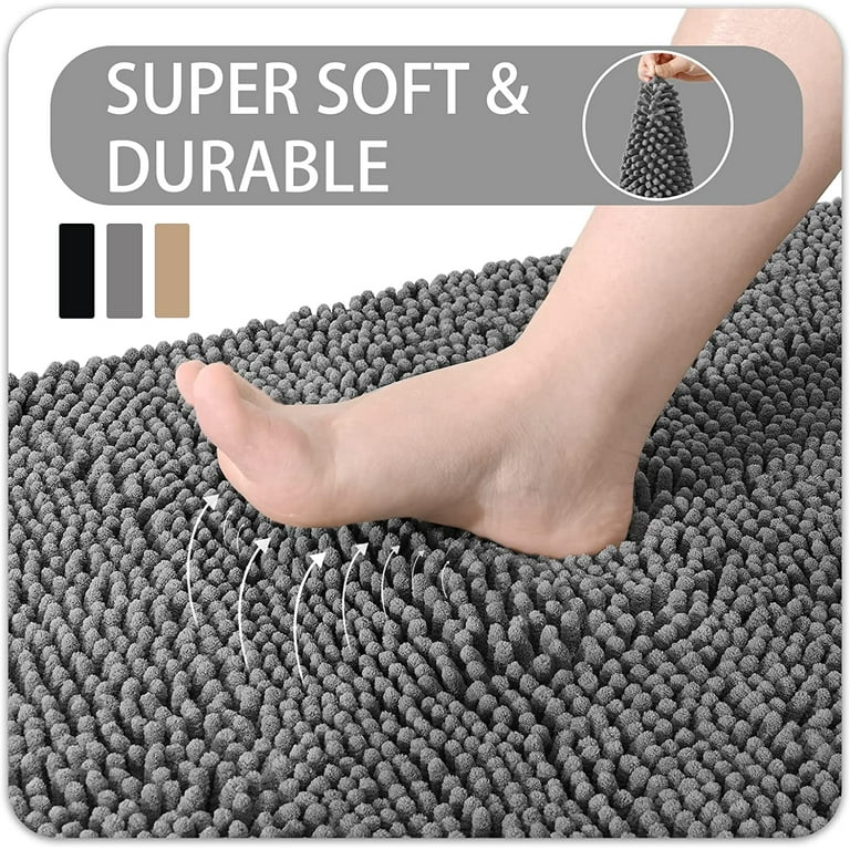 Color&Geometry Grey Chenille Bathroom Rugs- Non Slip, Absorbent, Quick Dry,  Thin, Machine Washable- 16x24 Small Bath Mat Gray Bath Rugs for Bathroom