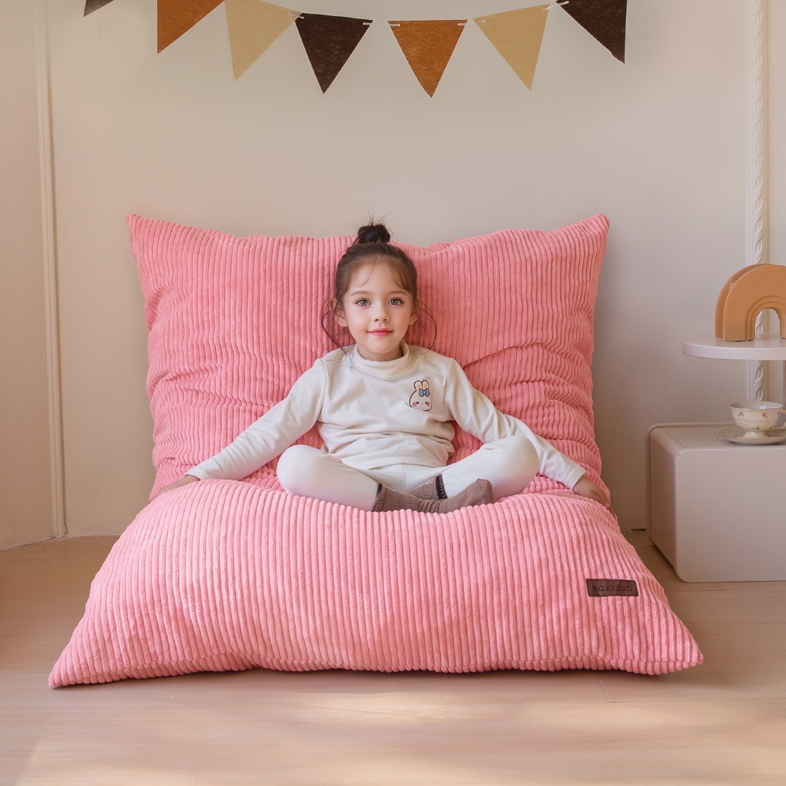 BYBYME 3-in-1 Kids Bean Bag Bed,Convertible Kids Bean Bag Chair Floor Lounger,Folding Bean bag Bed Lounge Sofa Bed for Kids,Pink