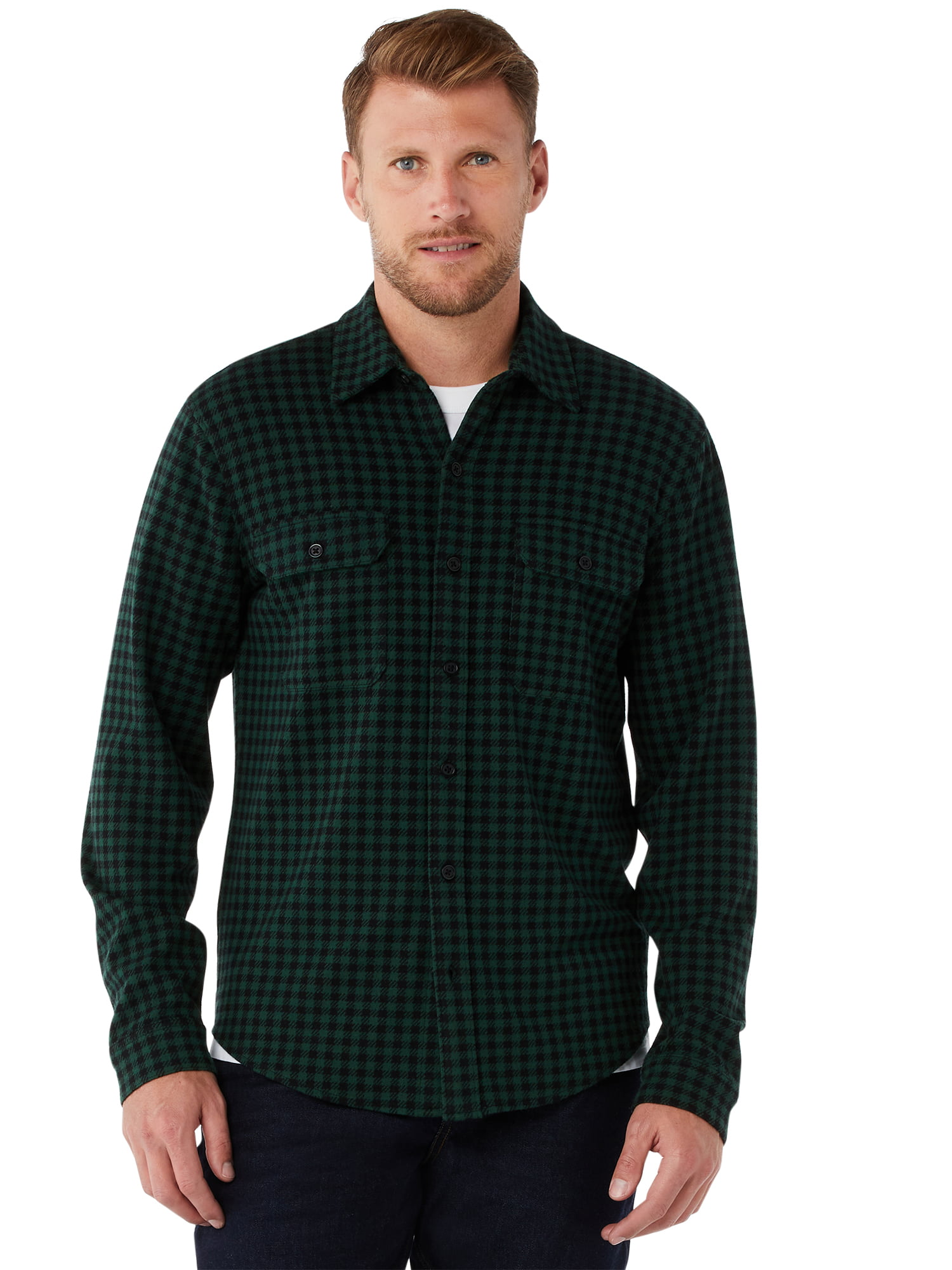Free Assembly - Free Assembly Men's Soft Knit Flannel Shirt with Double ...