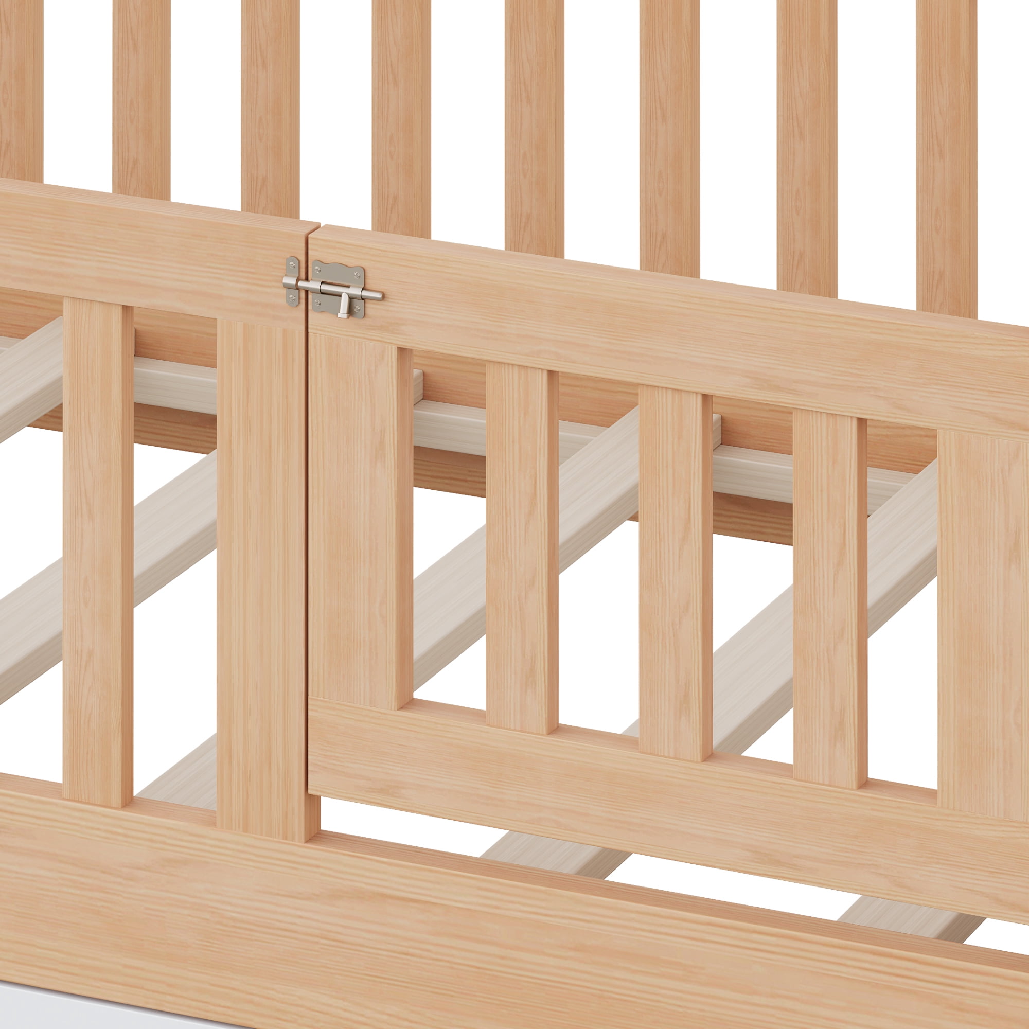 Euroco Wood Toddler House Bed with Drawers and Lift Up Chest, Natural Wood