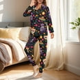 thumbnail image 3 of DISNIMO Women 2 Piece Lounge Sets Skull Flower Printed Long Sleeve Top and Long Pants Sets Button Down Sleepwear V Neck Comfy Pjs Loungewear Set with Pocket, 3 of 7