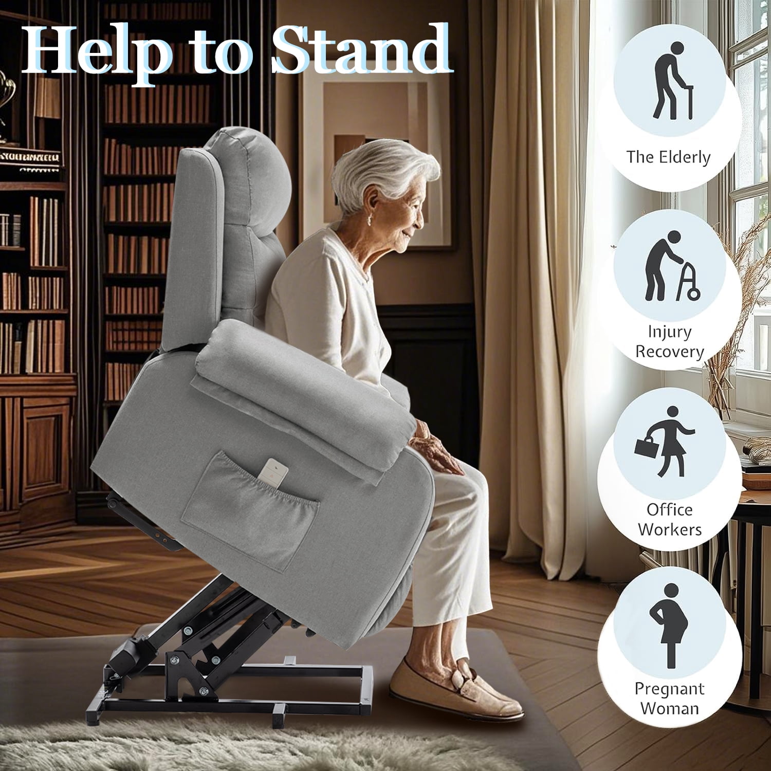 Korser Small Power Lift Recliner Chair for Elderly with Memory Function Linen for Living Room,Light Grey