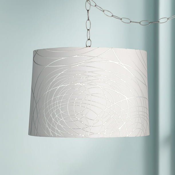 Possini Euro Design Brushed Nickel Plug In Swag Pendant Chandelier 16 Wide Abstract Silver Circles Drum Shade Dining Room Kitchen Com Possini Euro Design Brushed Nickel Plug, Is It Ok To Swag A Chandelier