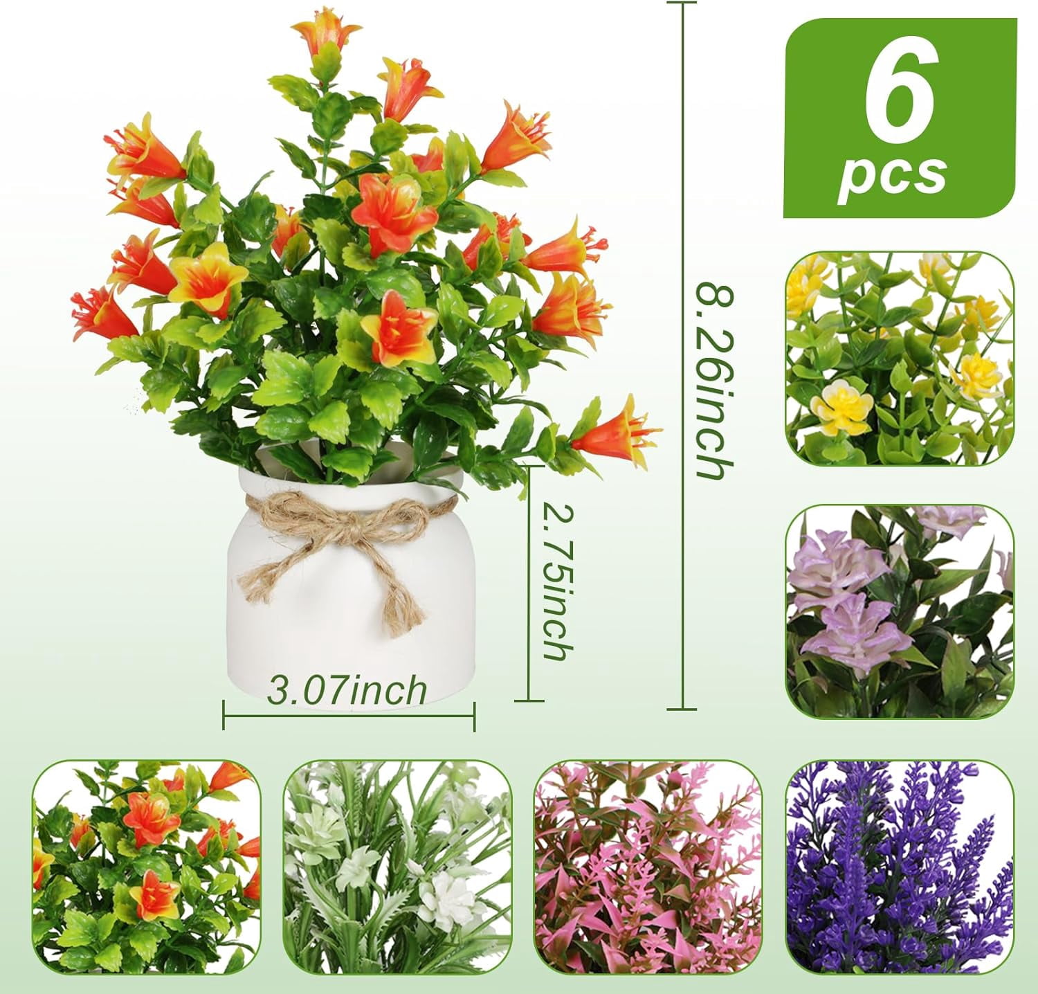6pcs Artificial Pot Flowers Small Fake Plants Mini Potted Plants for House Office Tabletop Decoration