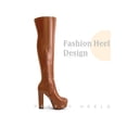 thumbnail image 3 of BLISSFUL STEP Stone Pattern Platform Block Heels Over the Knee High Boots for Women Brown 8, 3 of 6