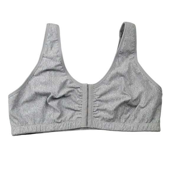 khonts,Women's Front Hook Closure Mastectomy Bras Post Sports Bra Gathering Soft Comfy Lift Bralettes for Large Grey M
