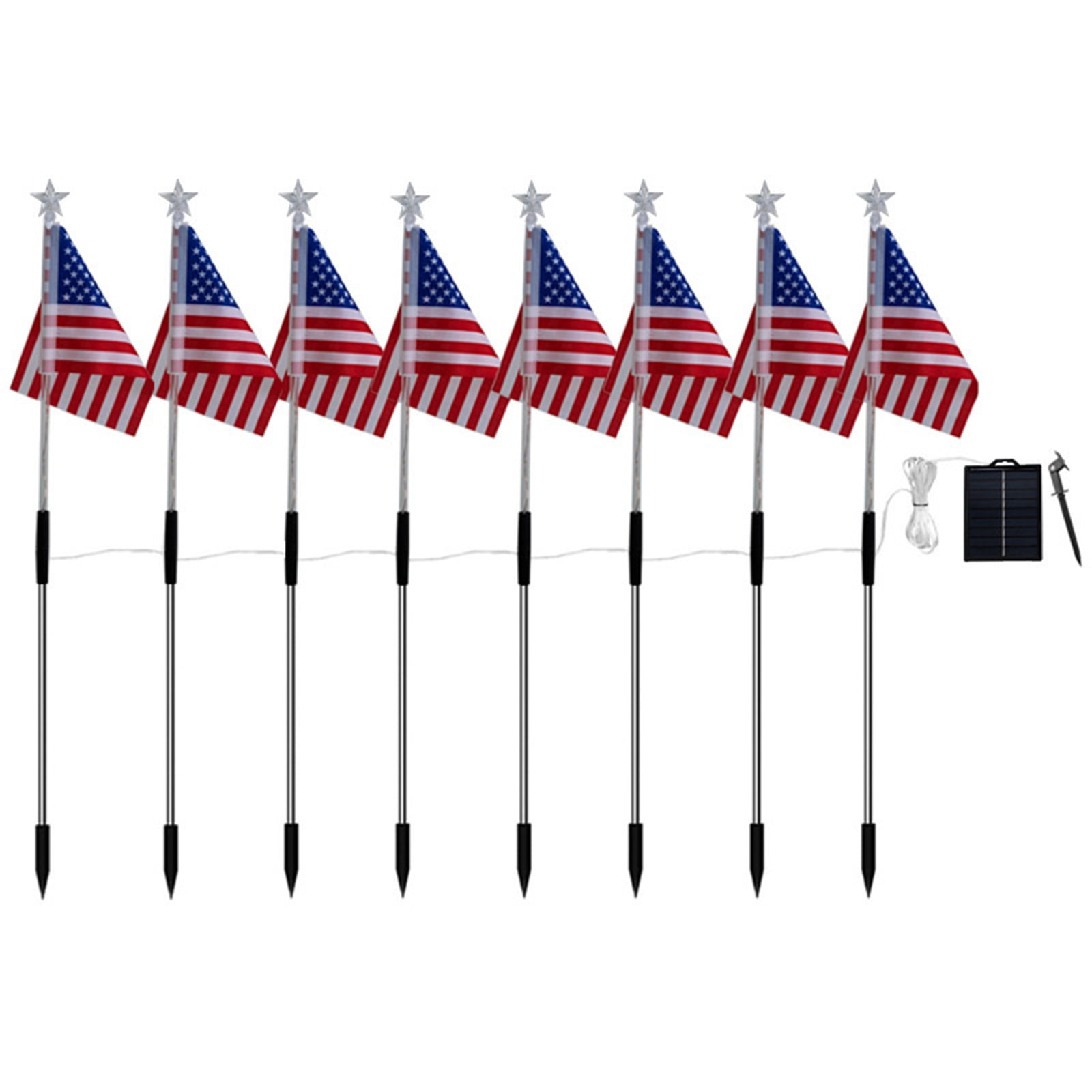 Premium Solar American Flag Pathway Lights, 8 Pack IP65 Waterproof Red White Blue Solar Garden Decor, Auto On/Off Patriotic Outdoor Lights for 250th Independence Day, Yard, Garden