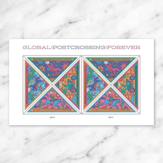 Global: Postcrossing USPS Forever Postage Stamp 1 Sheet of 8 International Rate First-Class US Mail Country Letter Celebrate (8 Stamps)