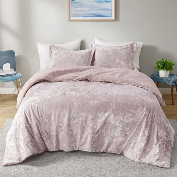 Noaman Twin/Twin XL Crushed Velvet Sherpa Reversible Comforter Set Light Purple, Hypoallergenic Bedding Set with 1 Sham