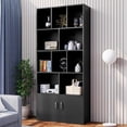thumbnail image 4 of Cozy Castle 70" Tall Black Bookshelf with 12 Cubes and 2 Doors, 4-Tier Open Shelf Bookcase with Cabinet, Modern Cube Storage Organizer for Living Room, and Office, 4 of 8