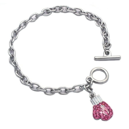 Limoges Jewelry Cancer Bracelets - cocojewelry Breast Cancer Awareness Pink Ribbon Boxing Glove Charm Bracelet