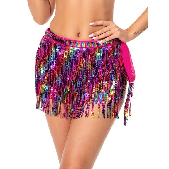 Wytyjxccyy Women's Belly Dance Hip Skirt Tassel Sequins Hip Scarf Strappy Wrap Rave Skirts Halloween Costume Club Festival