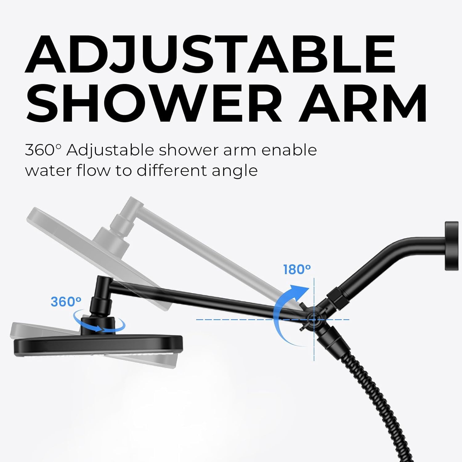 Wide Rain Shower Head With 5 Modes Handheld Showerheads, High Pressure Showerhead Combo with Extension Arm for Bathroom Accessories, Adjustable Shower Head with Anti-Clog Nozzles (Chrome)