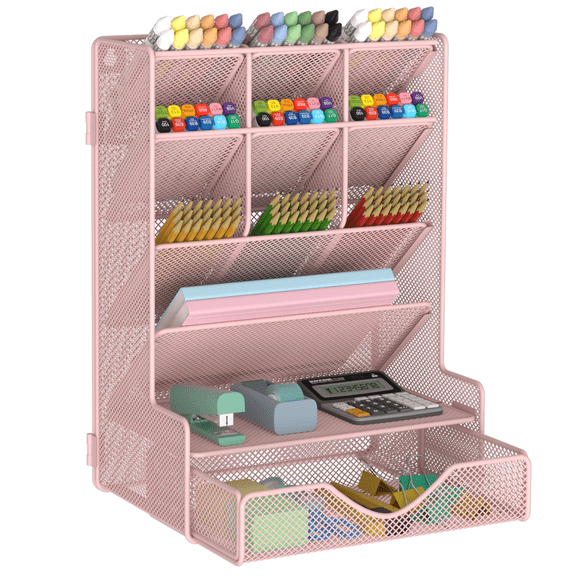 BOHDK Pen Organizer with Drawer for Desk, Pink