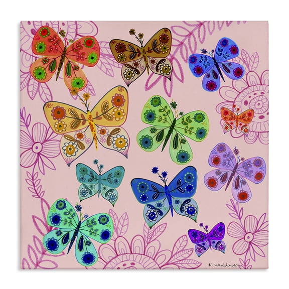 Stupell Industries Eclectic Bright Patterned Butterflies Canvas Art, 17 x 17, by Kay Widdowson