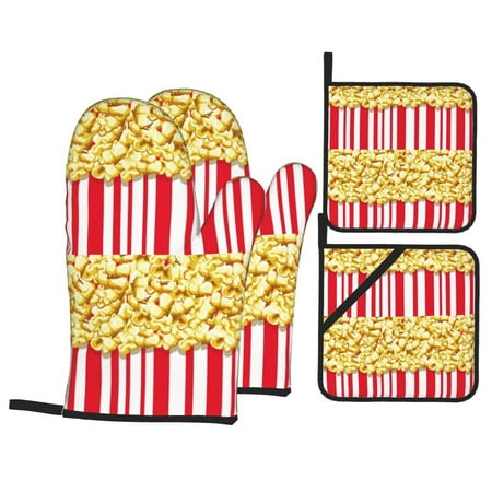 

Oven Mitts and Pot Holders Sets 4 pcs Popcorn Non-Slip Oven Gloves Potholders Soft Quilted Lining Heat Resistant Gloves Hot Pads for Kitchen Cooking Baking