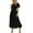Black, variant on Women's Summer Dresses Solid Short Sleeve Pleated Dresses Long Maxi Elastic Waist Boho Beach Dress Pockets Beige