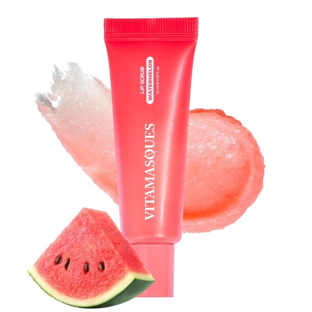 Vitamasques Lip Sugar Scrub - Exfoliante de labios de sandía Exfoliante de azúcar Exfoliante durante la noche Hidratación y suavizante Calmante Sequedad El exfoliante labial hidratante está enriquecid